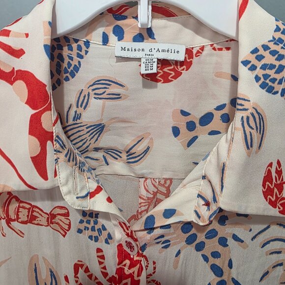 Maison d’Amelie Lobster Print Button Up Blouse Women’s Medium Sleeveless - Picture 3 of 5